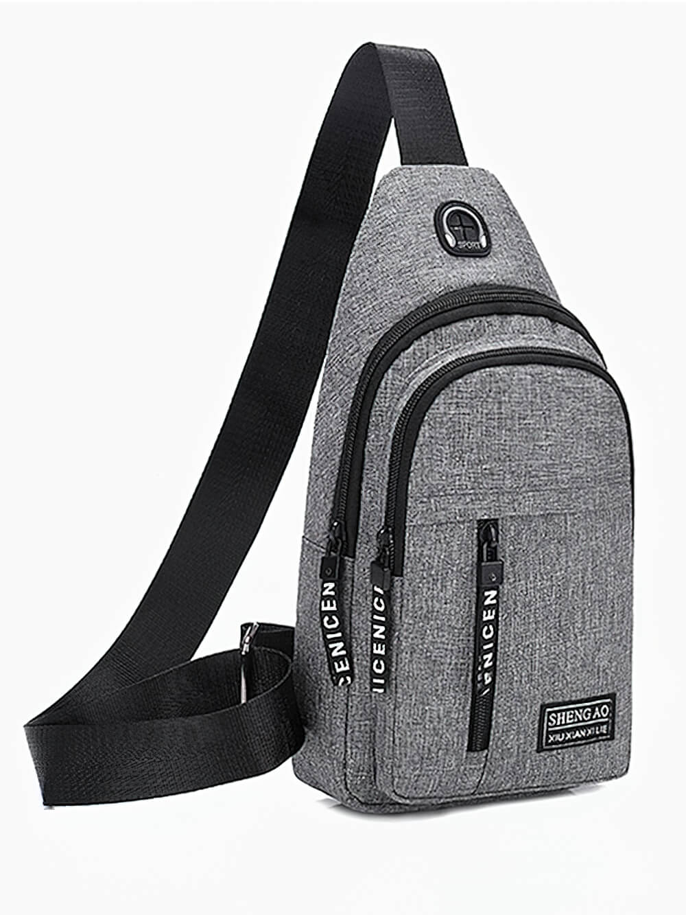 Stylish small waterproof single shoulder strap bag for men in durable grey nylon with zipper closure and compartments, ideal for travel.